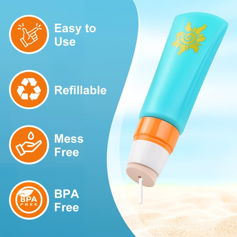 MONVIE Sunscreen Applicator  Refillable and Spill Proof Kids Sunscreen Lotion Applicator with Soft Foam Sponge For Kids  Adults & Families  Summer and Vacation Essentials 2Pcs Blue - Image 3